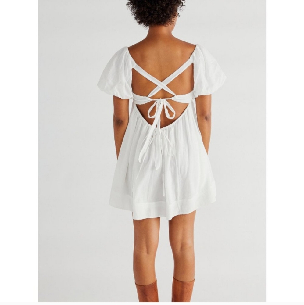 NEW FREE PEOPLE  Off White Mini Puff Sleeve Dress SZ XL - Picture 4 of 10